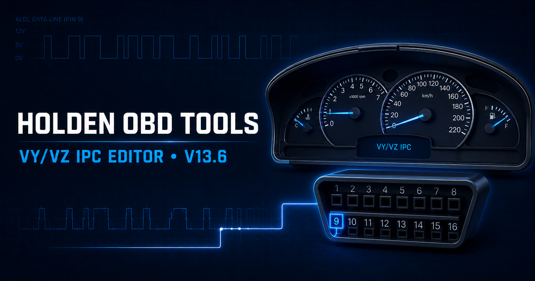Holden OBD Tools VY/VZ IPC Editor with correct 16-pin OBD-II connector