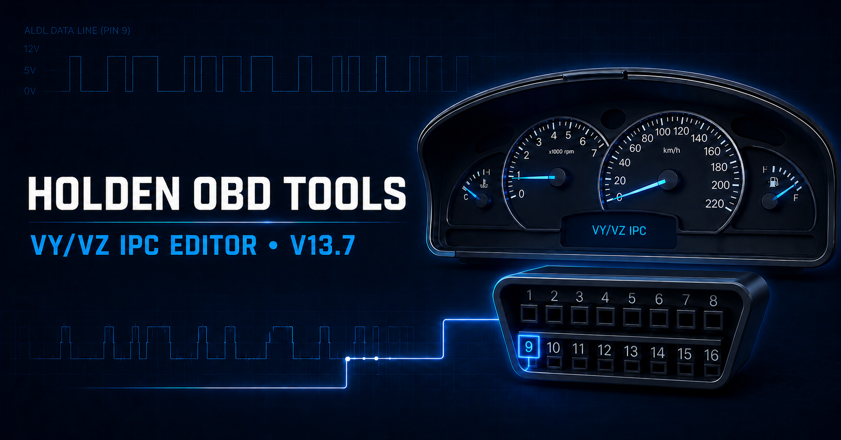 Holden OBD Tools VY/VZ IPC Editor with correct 16-pin OBD-II connector